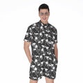 Grey And White Shark Pattern Print Men's Romper