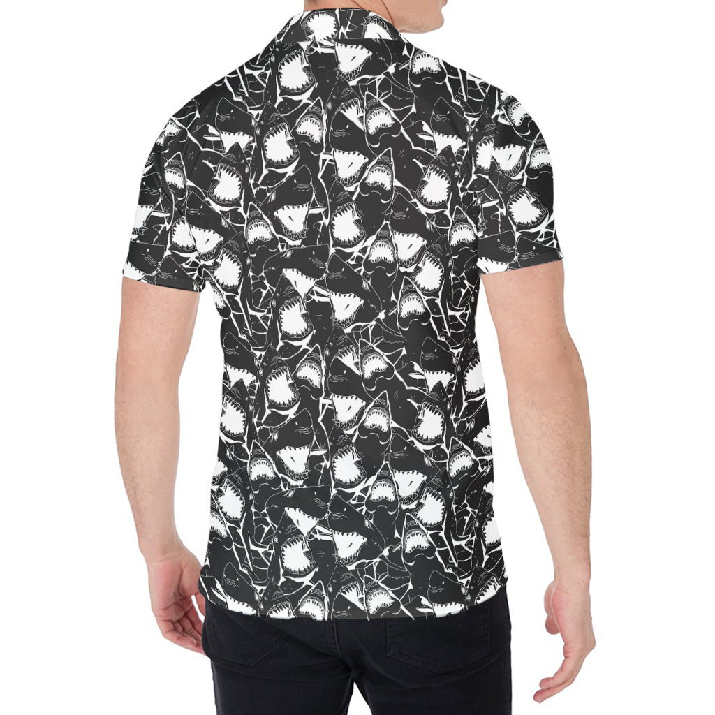 Grey And White Shark Pattern Print Men's Shirt