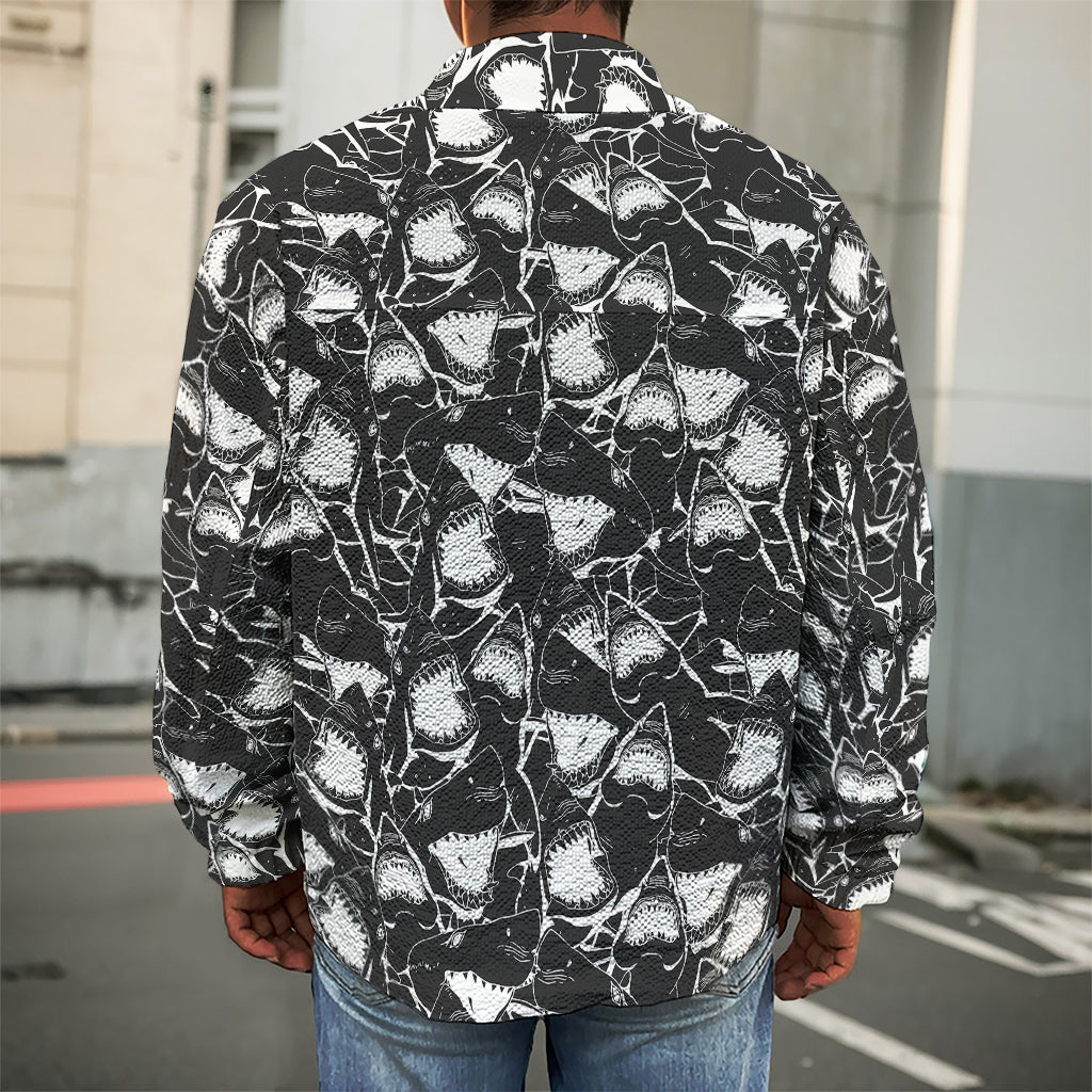 Grey And White Shark Pattern Print Men's Shirt Jacket