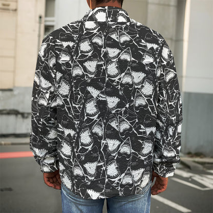 Grey And White Shark Pattern Print Men's Shirt Jacket