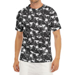 Grey And White Shark Pattern Print Men's Short Sleeve Rash Guard