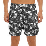 Grey And White Shark Pattern Print Men's Split Running Shorts
