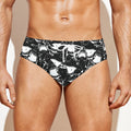 Grey And White Shark Pattern Print Men's Swim Briefs