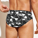 Grey And White Shark Pattern Print Men's Swim Briefs