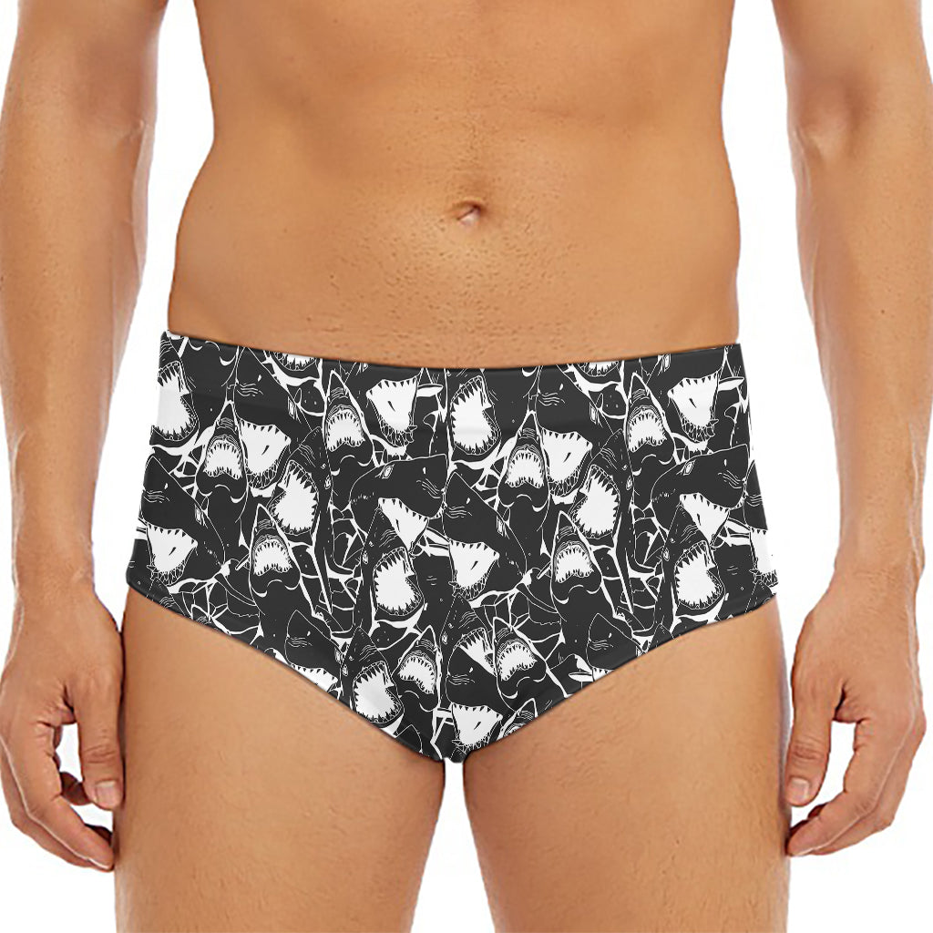 Grey And White Shark Pattern Print Men's Triangle Swim Briefs