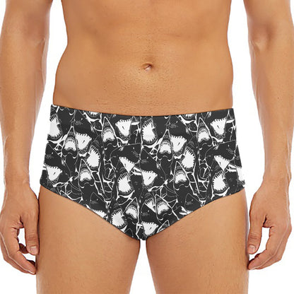 Grey And White Shark Pattern Print Men's Triangle Swim Briefs