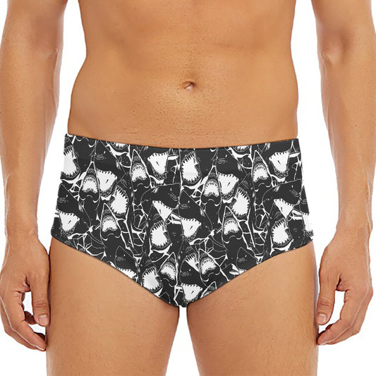 Grey And White Shark Pattern Print Men's Triangle Swim Briefs