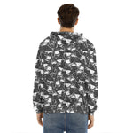 Grey And White Shark Pattern Print Men's Velvet Pullover Hoodie