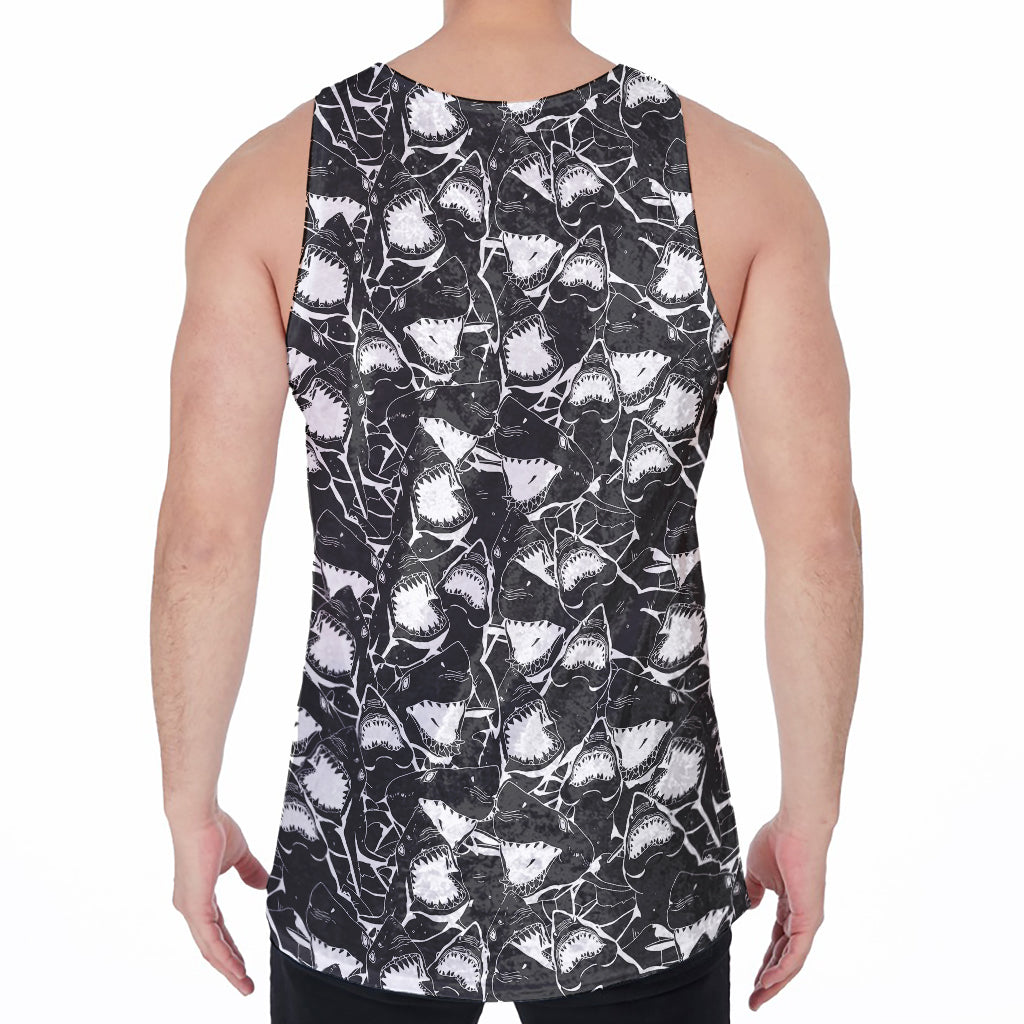Grey And White Shark Pattern Print Men's Velvet Tank Top