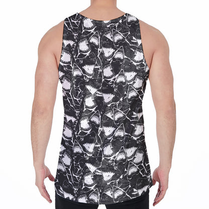 Grey And White Shark Pattern Print Men's Velvet Tank Top
