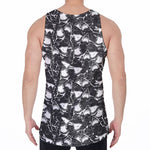 Grey And White Shark Pattern Print Men's Velvet Tank Top