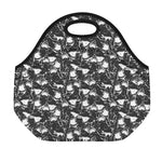 Grey And White Shark Pattern Print Neoprene Lunch Bag