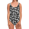 Grey And White Shark Pattern Print One Piece Swimsuit