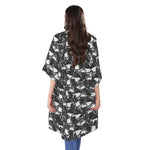 Grey And White Shark Pattern Print Open Front Beach Cover Up