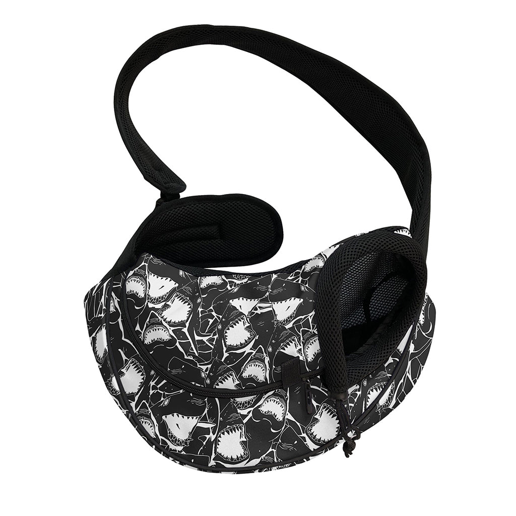Grey And White Shark Pattern Print Pet Sling Carrier