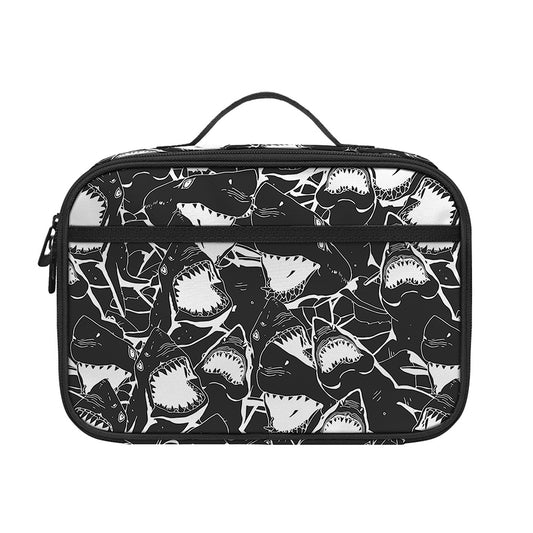 Grey And White Shark Pattern Print Portable Lunch Bag