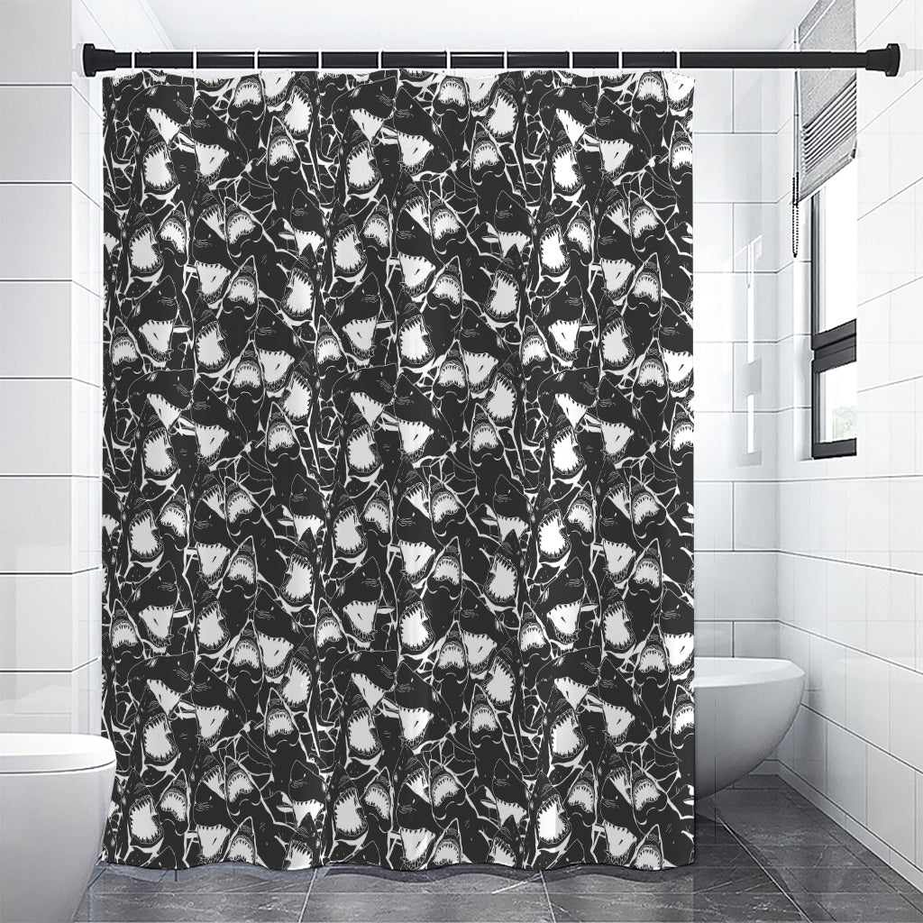 Grey And White Shark Pattern Print Premium Shower Curtain