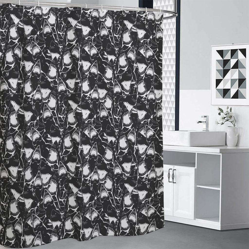 Grey And White Shark Pattern Print Premium Shower Curtain