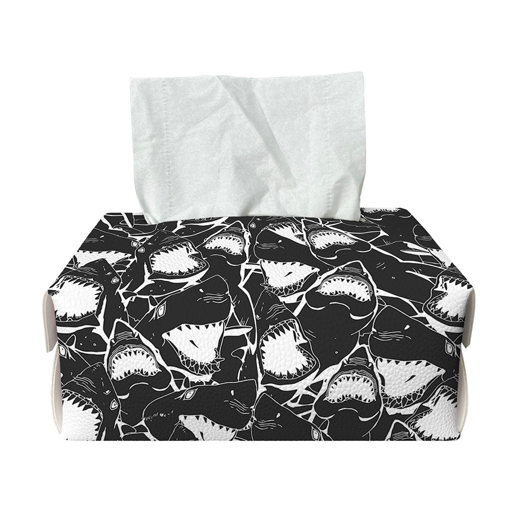 Grey And White Shark Pattern Print Rectangle Tissue Box Cover