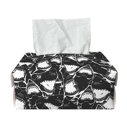 Grey And White Shark Pattern Print Rectangle Tissue Box Cover