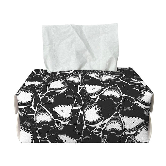 Grey And White Shark Pattern Print Rectangle Tissue Box Cover