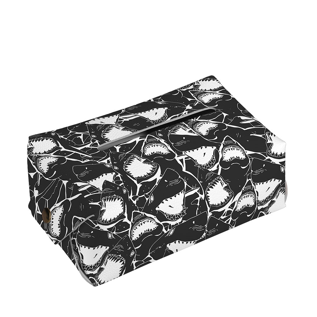 Grey And White Shark Pattern Print Rectangle Tissue Box Cover