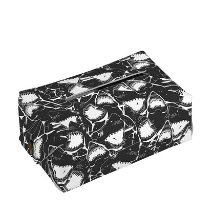 Grey And White Shark Pattern Print Rectangle Tissue Box Cover