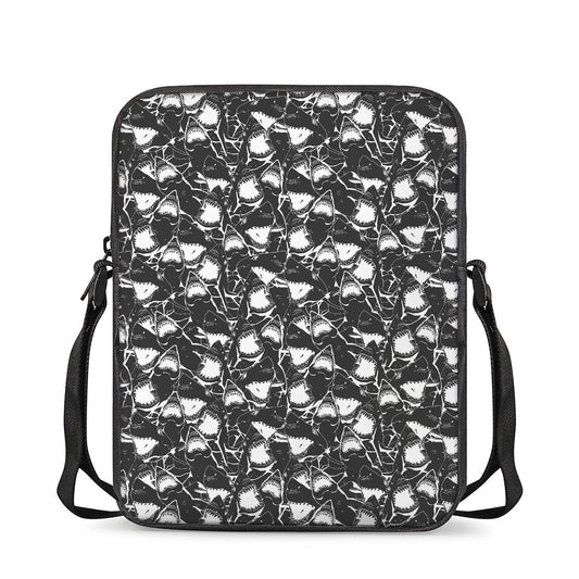 Grey And White Shark Pattern Print Rectangular Crossbody Bag
