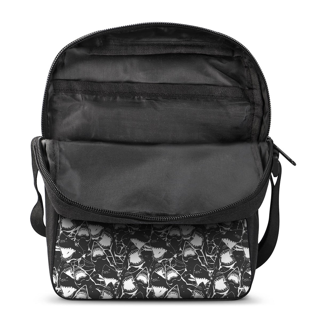 Grey And White Shark Pattern Print Rectangular Crossbody Bag