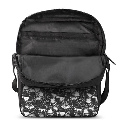 Grey And White Shark Pattern Print Rectangular Crossbody Bag