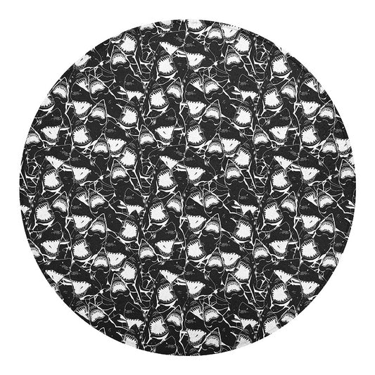Grey And White Shark Pattern Print Round Blanket