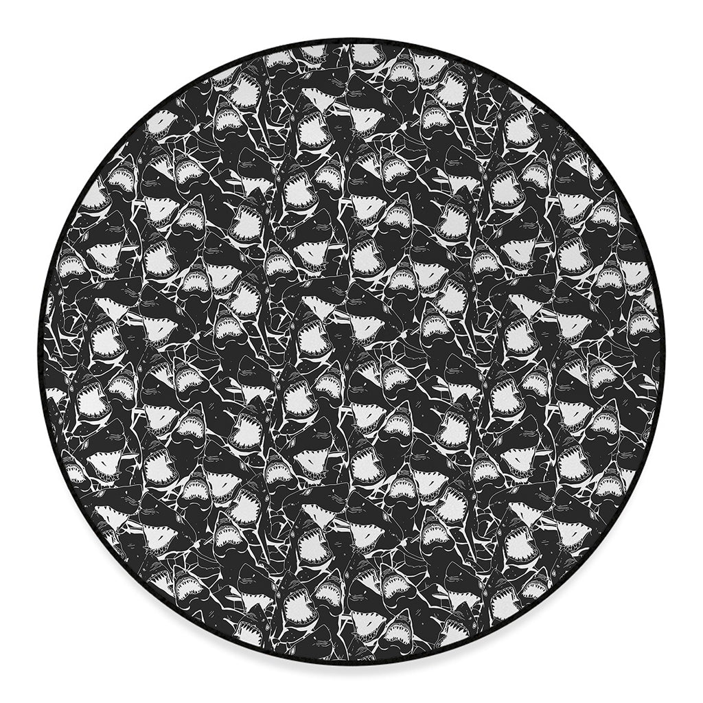Grey And White Shark Pattern Print Round Floor Mat