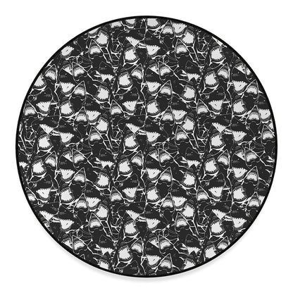Grey And White Shark Pattern Print Round Floor Mat