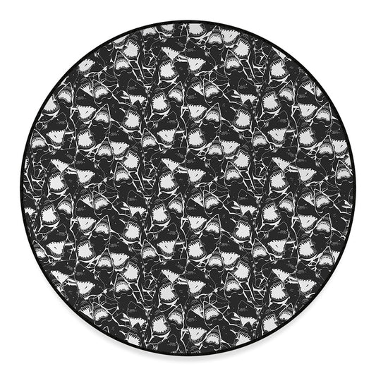 Grey And White Shark Pattern Print Round Floor Mat