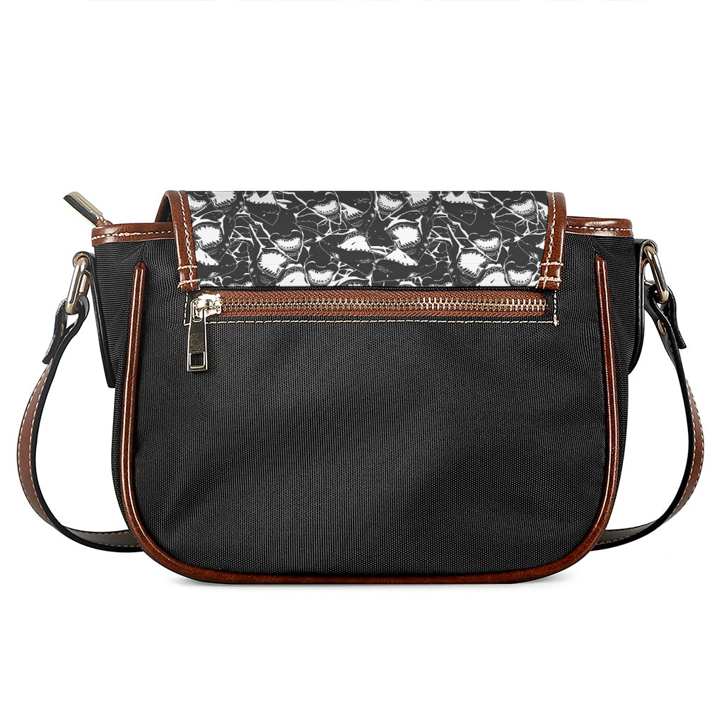 Grey And White Shark Pattern Print Saddle Bag