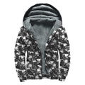 Grey And White Shark Pattern Print Sherpa Lined Zip Up Hoodie