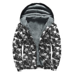 Grey And White Shark Pattern Print Sherpa Lined Zip Up Hoodie