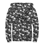 Grey And White Shark Pattern Print Sherpa Lined Zip Up Hoodie