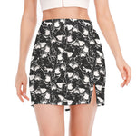 Grey And White Shark Pattern Print Side Slit Mini Skirt