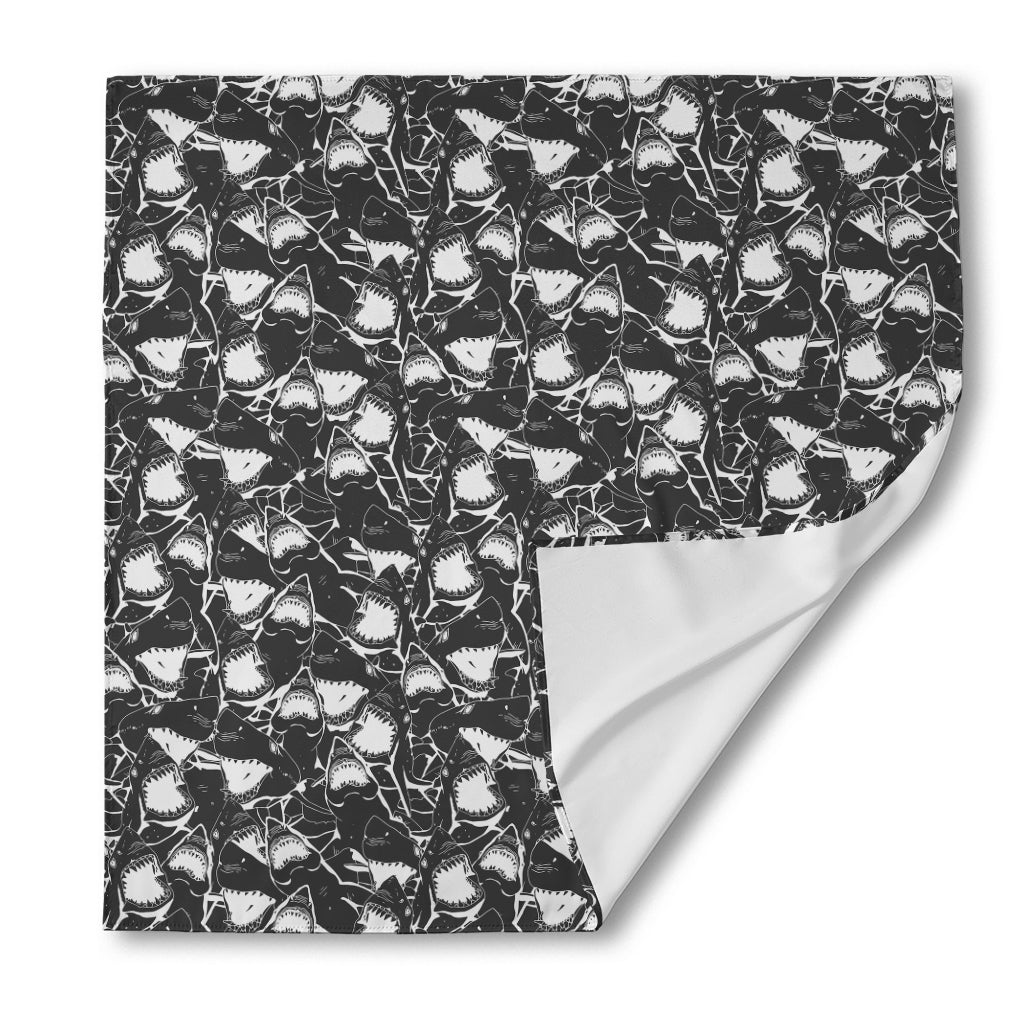 Grey And White Shark Pattern Print Silk Bandana
