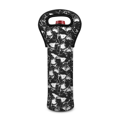 Grey And White Shark Pattern Print Single Neoprene Wine Tote