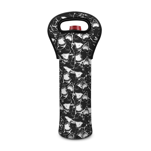 Grey And White Shark Pattern Print Single Neoprene Wine Tote