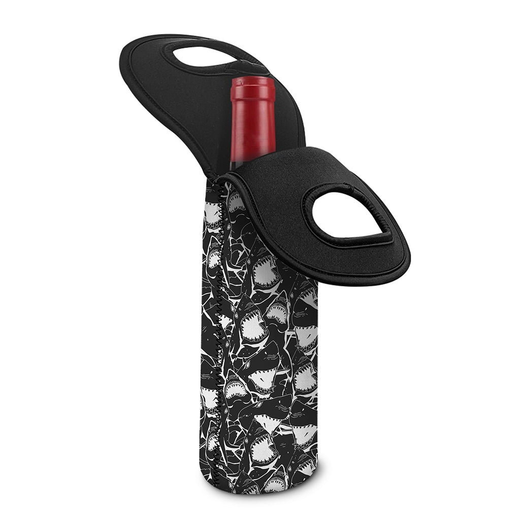Grey And White Shark Pattern Print Single Neoprene Wine Tote
