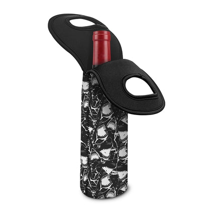 Grey And White Shark Pattern Print Single Neoprene Wine Tote