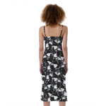 Grey And White Shark Pattern Print Slim Fit Midi Cami Dress