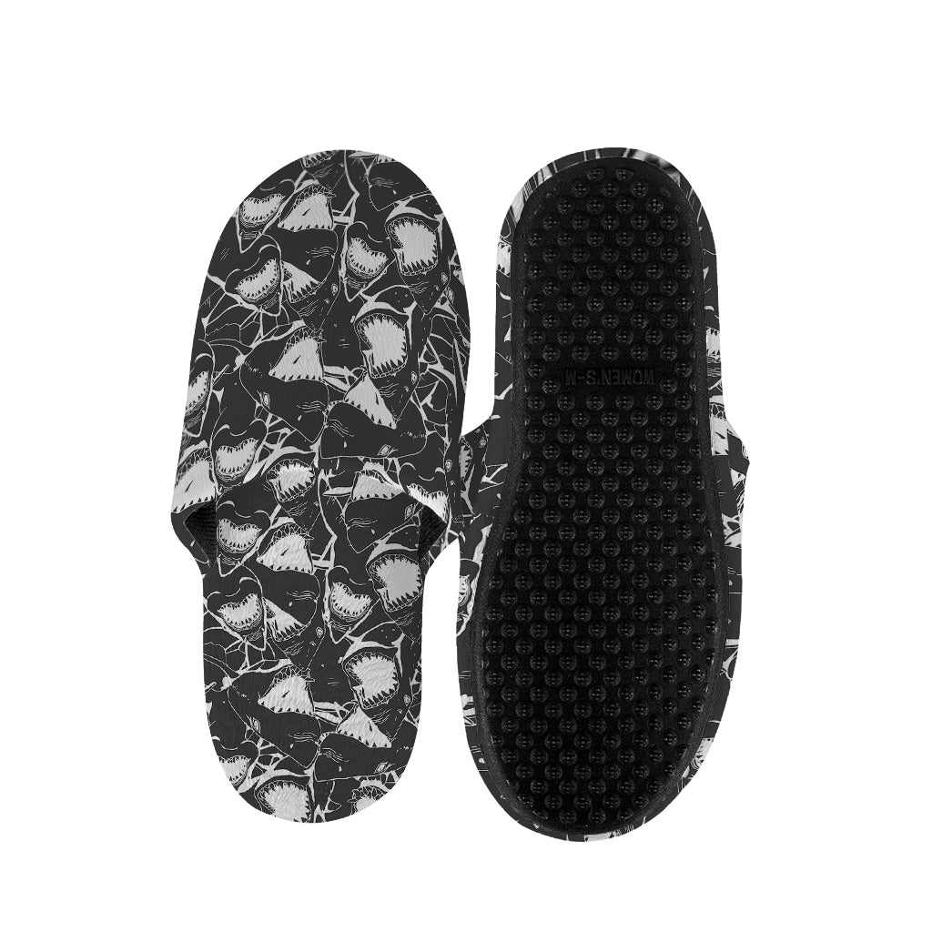 Grey And White Shark Pattern Print Slippers