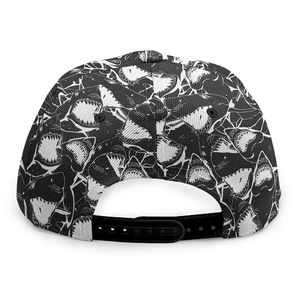Grey And White Shark Pattern Print Snapback Cap