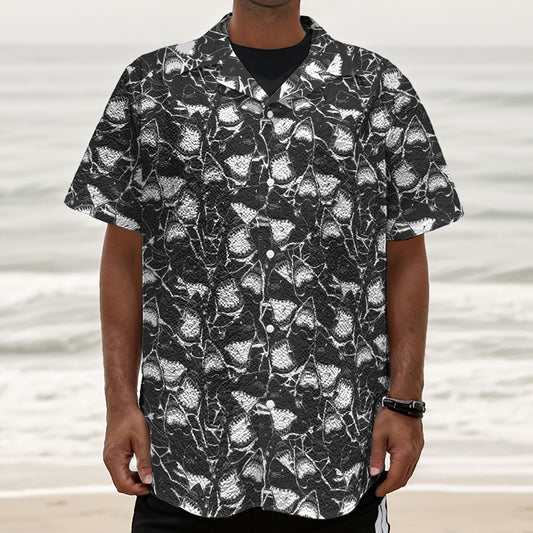 Grey And White Shark Pattern Print Textured Short Sleeve Shirt