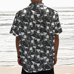 Grey And White Shark Pattern Print Textured Short Sleeve Shirt