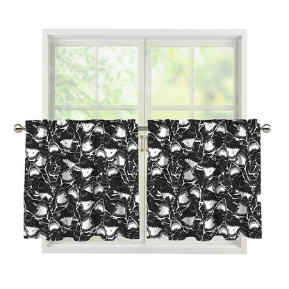 Grey And White Shark Pattern Print Tier Curtains